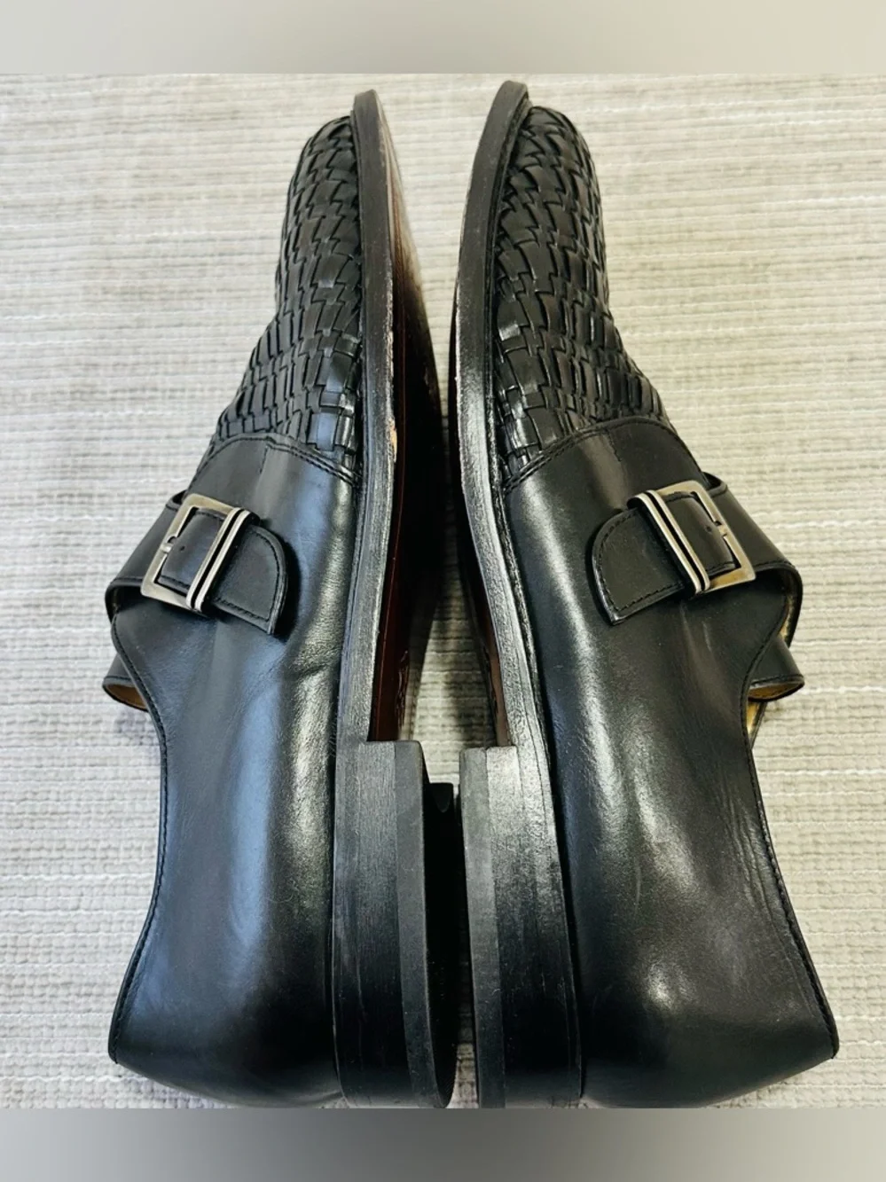 Vintage Salamander Men’s Black Leather Woven‎ Monk Strap Shoes - Size 11